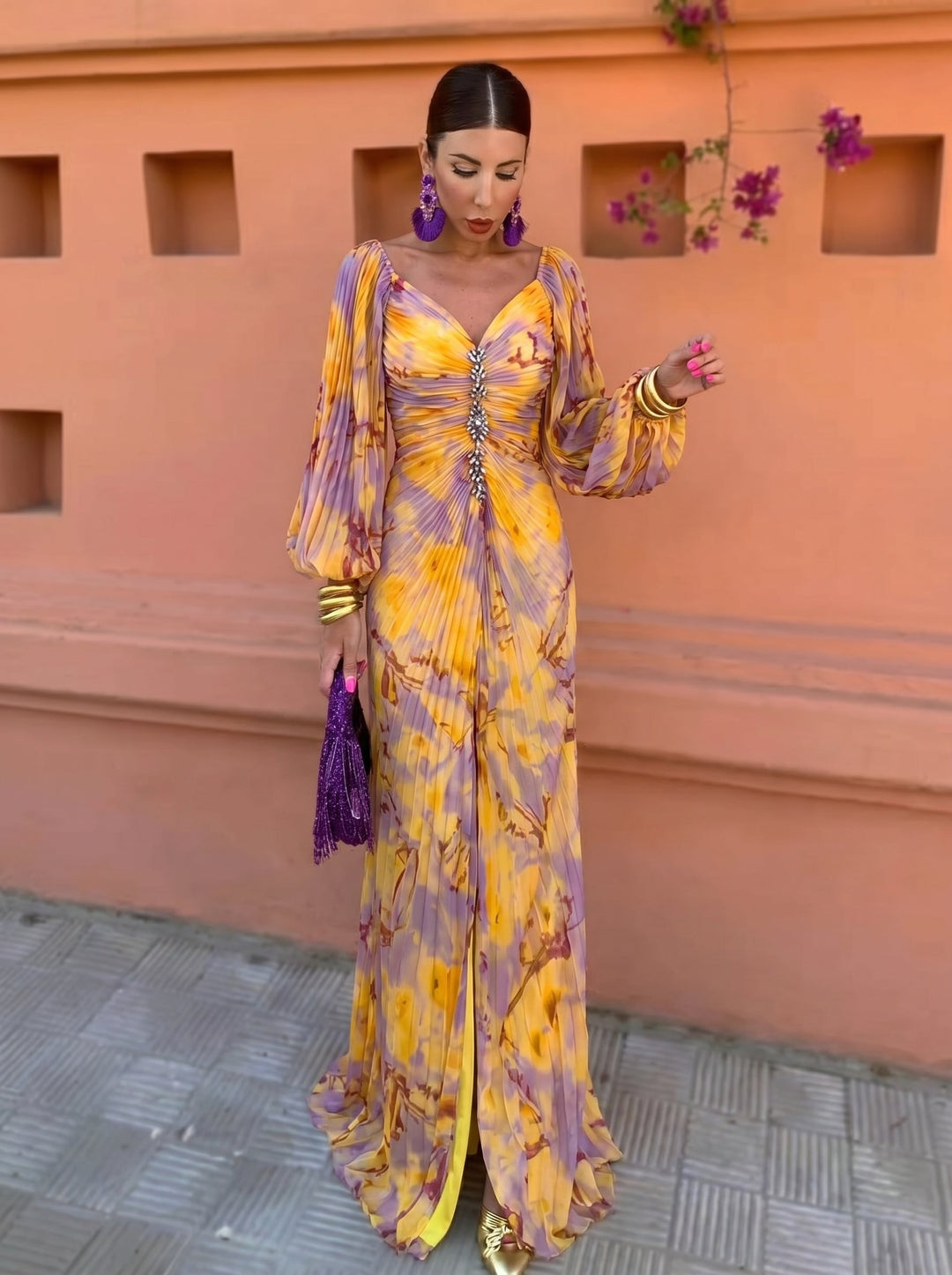 Gregoria™ | Robe Longue Fleurie avec Décolleté Prononcé