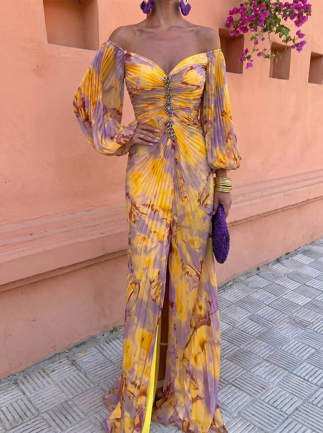 Gregoria™ | Robe Longue Fleurie avec Décolleté Prononcé