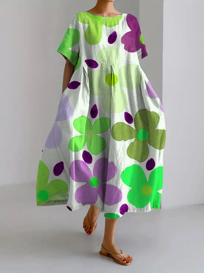 ELIANA | Robe Midi Fleurie au Style Insouciant et Confort d'Été pour des Jours Colorés