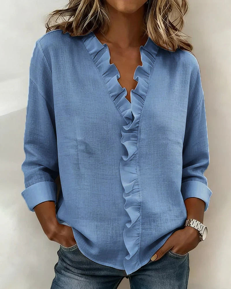 Chiara | Blouse élégante à col V et volants délicats