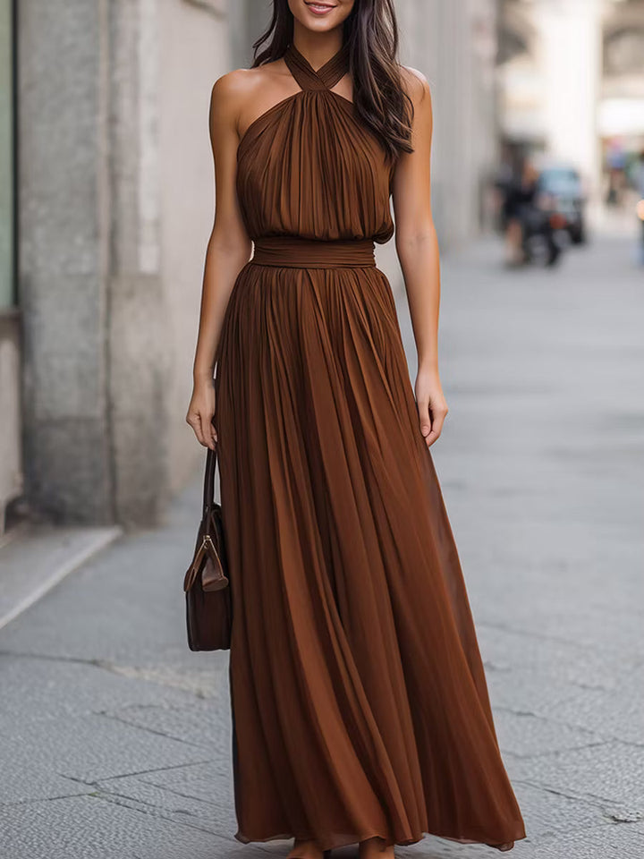 Sophia | Robe Maxi Plissée à Encolure Croisée