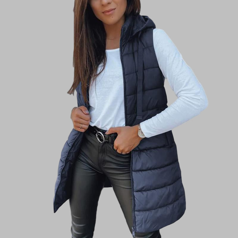 Zaira | Casual Sleeveless Hood Long Puffer Vest