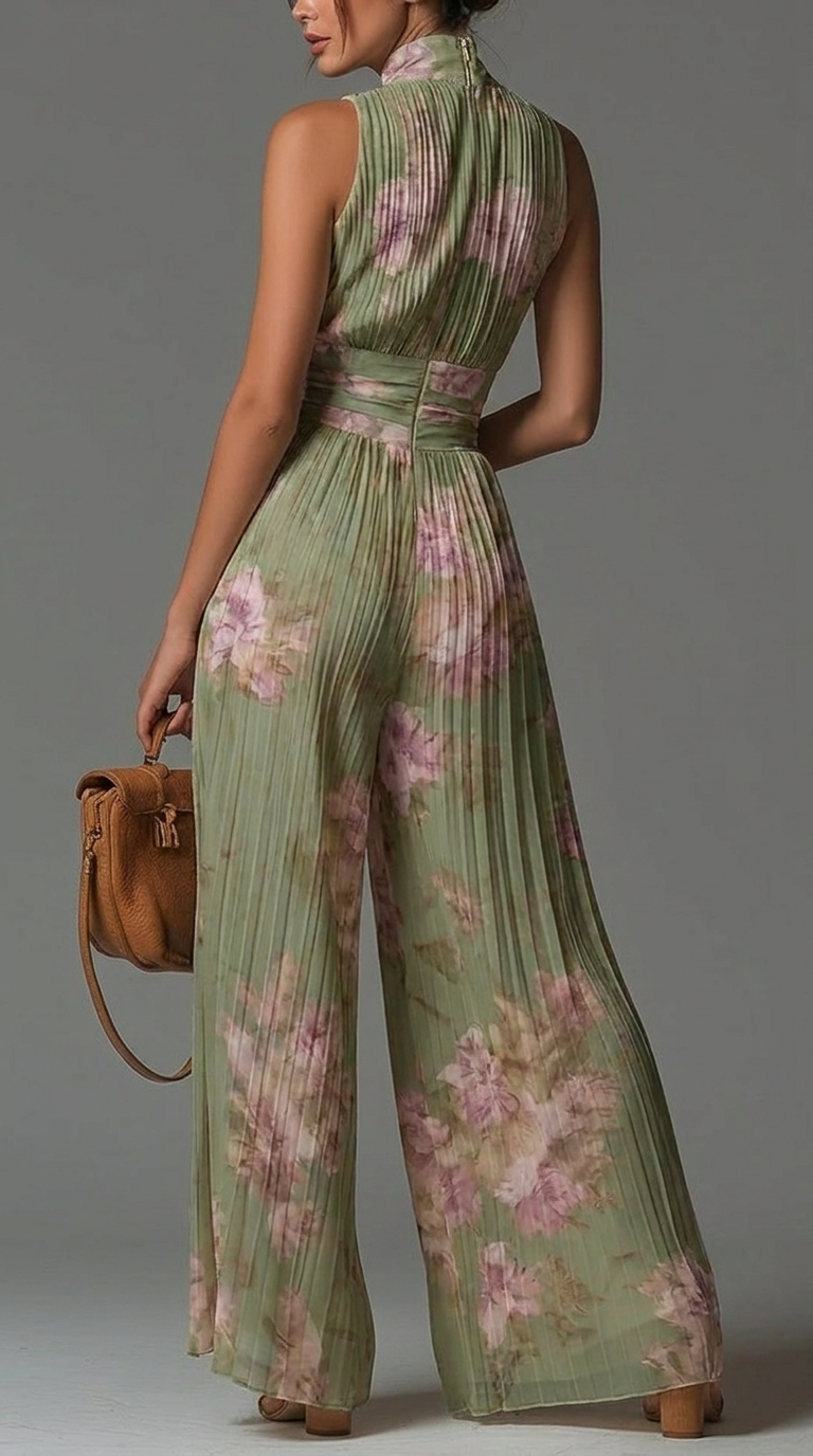 Jumpsuit en Chiffon Foulard Plissé