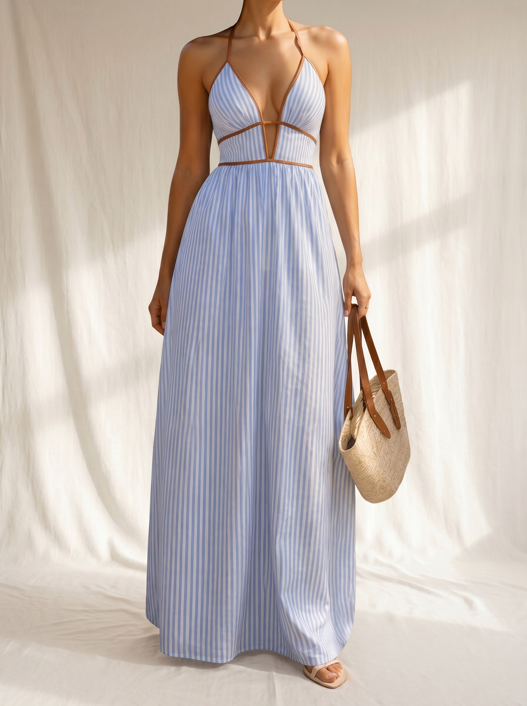 Laurina | Robe Longue Rayée avec Décolleté Découpé