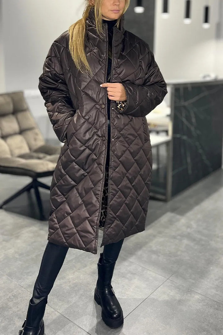 Kendall | Quilted Mid-Length Coat with Leopard Lining