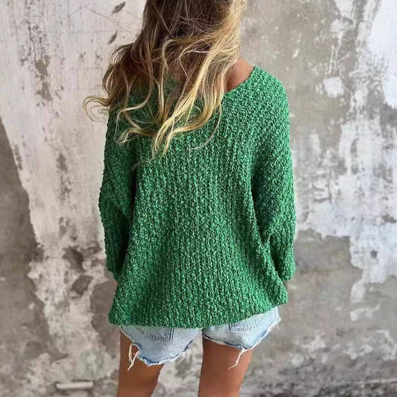 Pull au crochet structuré à manches longues et décolleté en V profond