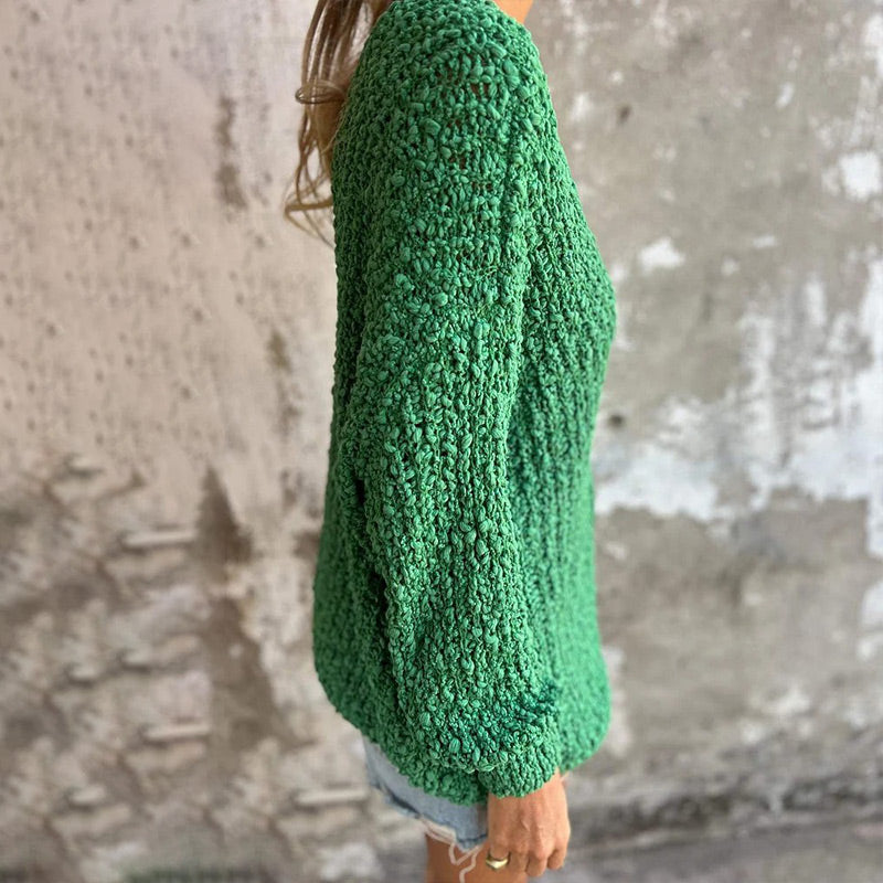 Pull au crochet structuré à manches longues et décolleté en V profond